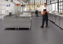 Heavy-duty safety flooring for commercial kitchens with unmatched slip resistance and hygienic features